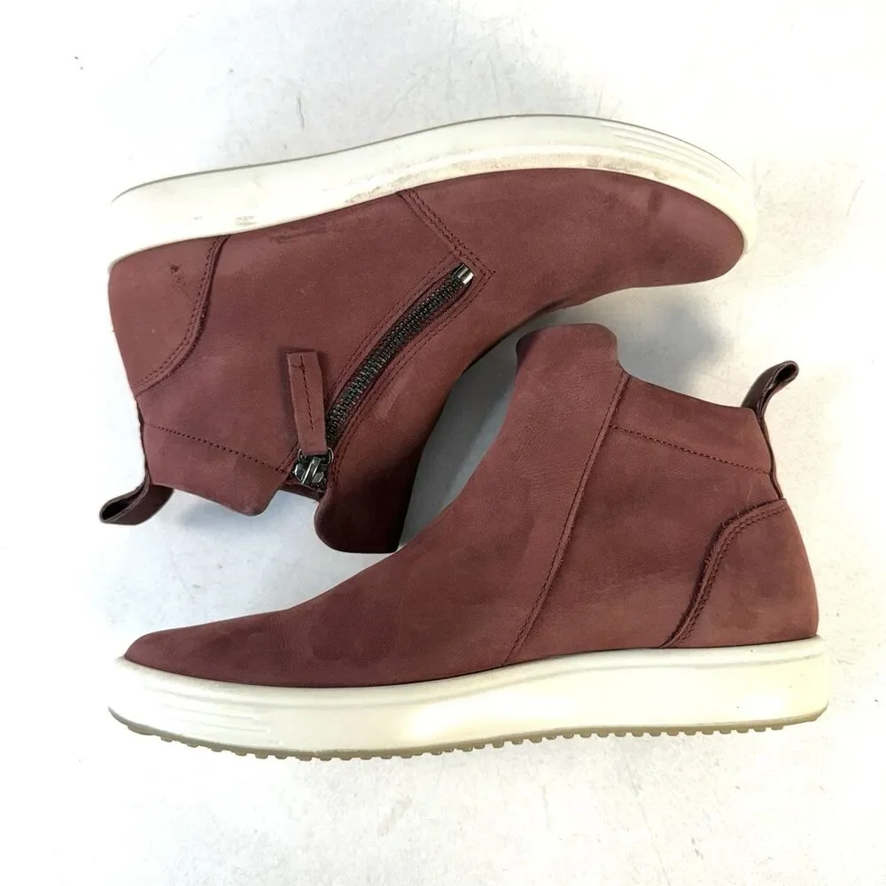 ECCO Women's Burgundy Red Soft 7 Nubuck Ankle Boot Size 38 7.5 High Top Sneaker